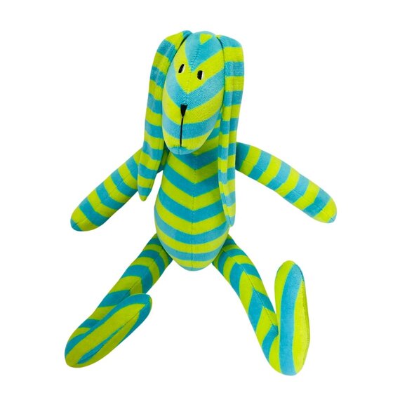 Max And Lulu Striped Bunny Plush Blue & Lime Green Soft Stuffed Animal - Picture 1 of 9